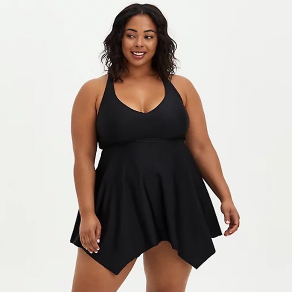 Torrid Black Hanky Hem Swim Dress